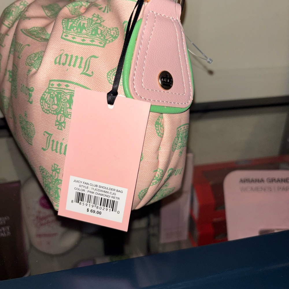 Juicy Couture Pink Shoulder Bag with Mint Crown Print - Picture 3 of 12